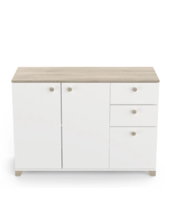 MOBILE MULTIUSO "IZZY" 3 ANTE E 2 CASSETTI BIANCO OPACO E QUERCIA, 119,6X41,9X85,1 CM